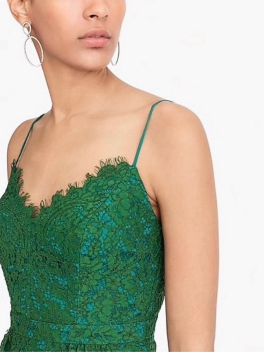 J. Crew Emerald Green Lace Spaghetti Strap Cocktail Dress Size 4 - Picture 2 of 9